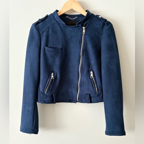 Banana Republic Navy Faux Suede Moto Jacket – Size M - Picture 1 of 4